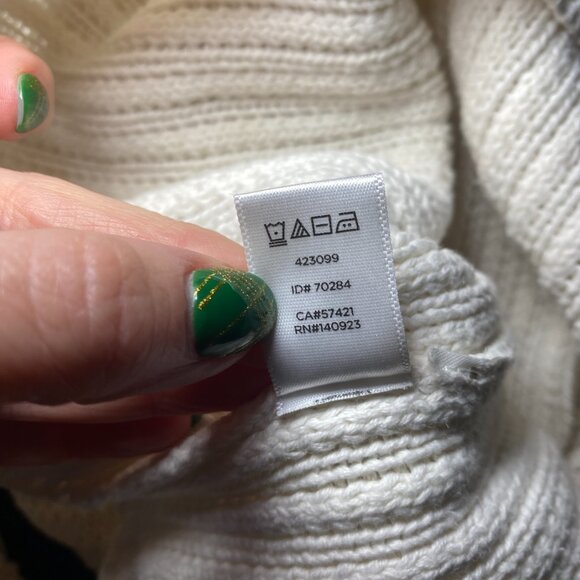 Ann Taylor Loft Cream Cable Knit Sweater Womens L 100% Cotton Ivory Crew EUC - Picture 5 of 9